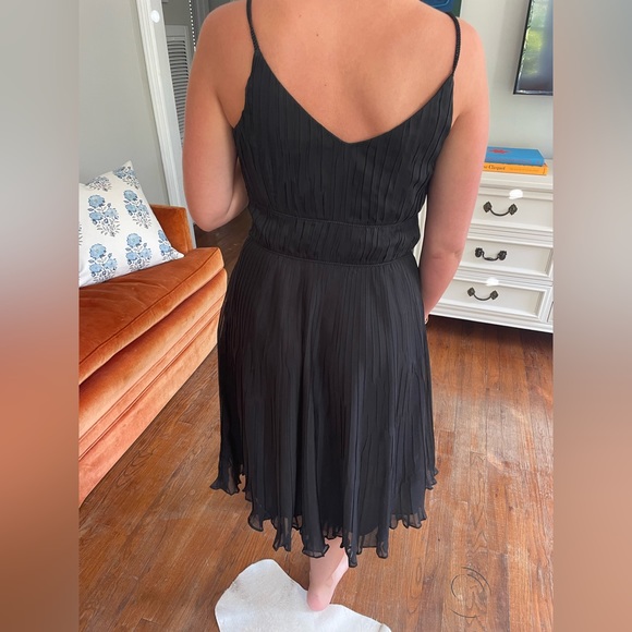 VINTAGE ANN TAYLOR LOFT BLACK SIZE 8 chiffon midi dress - Picture 2 of 2